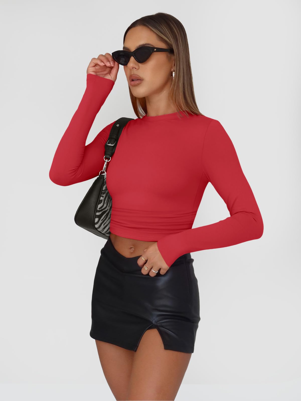 Trendy Queen Womens Long Sleeve Shirts Basic Crop Tops Tight Slim Fit Cute Teen Girls Fall Winter Y2k Clothes