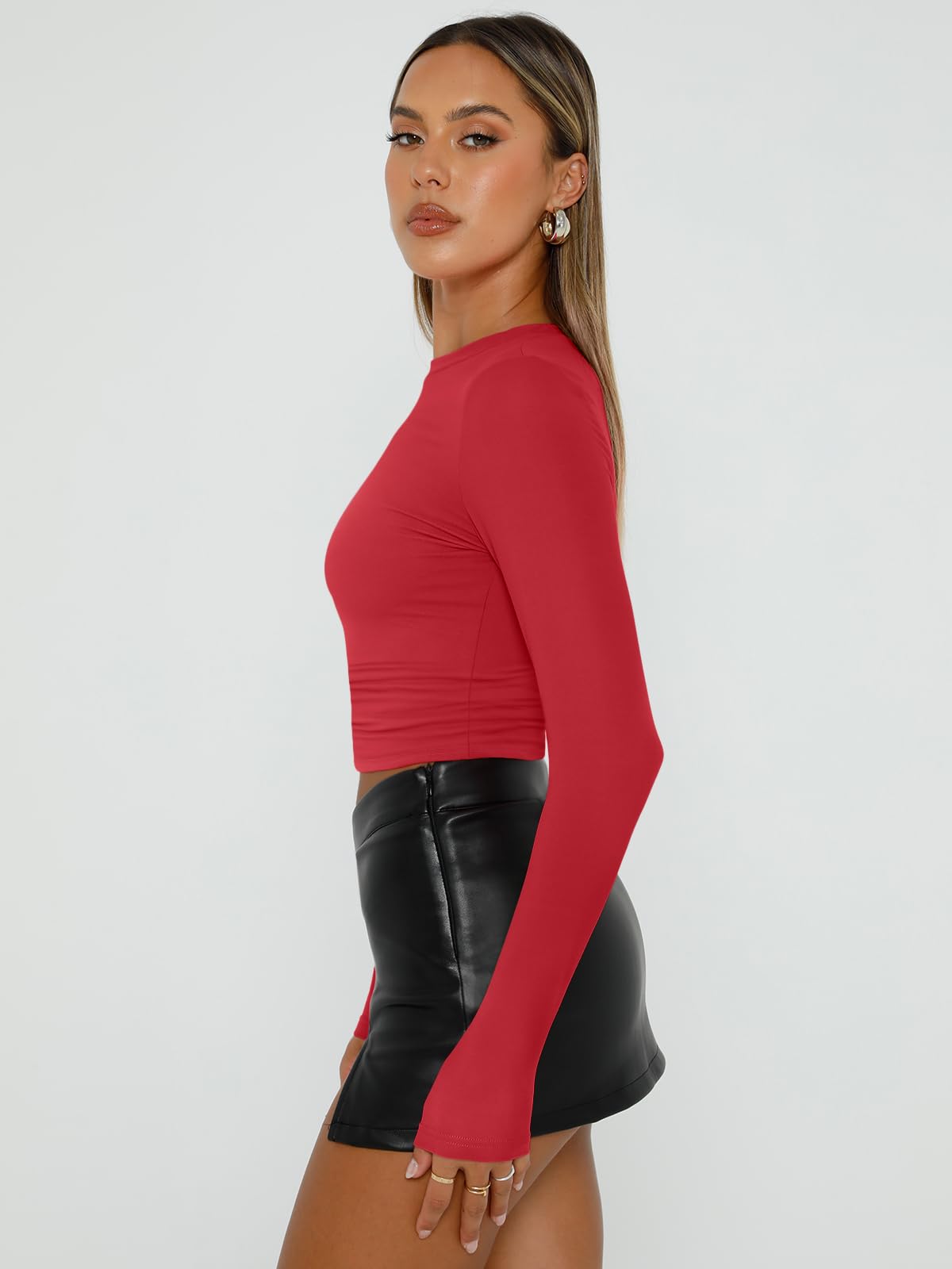 Trendy Queen Womens Long Sleeve Shirts Basic Crop Tops Tight Slim Fit Cute Teen Girls Fall Winter Y2k Clothes