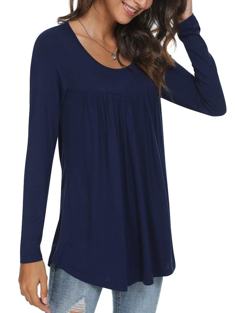 Womens Long Sleeve Loose Fit Tunic Tops Casual Ruffle T Shirt Blouses for Leggings