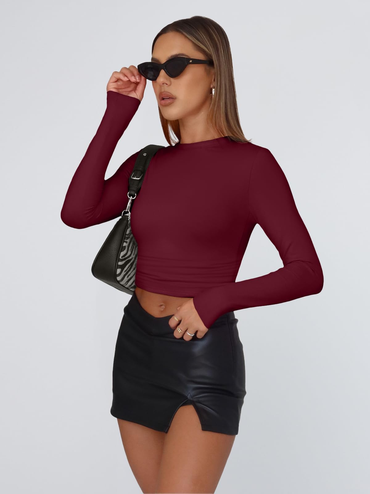 Trendy Queen Womens Long Sleeve Shirts Basic Crop Tops Tight Slim Fit Cute Teen Girls Fall Winter Y2k Clothes