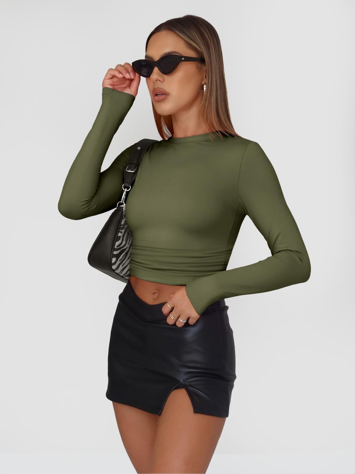 Trendy Queen Womens Long Sleeve Shirts Basic Crop Tops Tight Slim Fit Cute Teen Girls Fall Winter Y2k Clothes