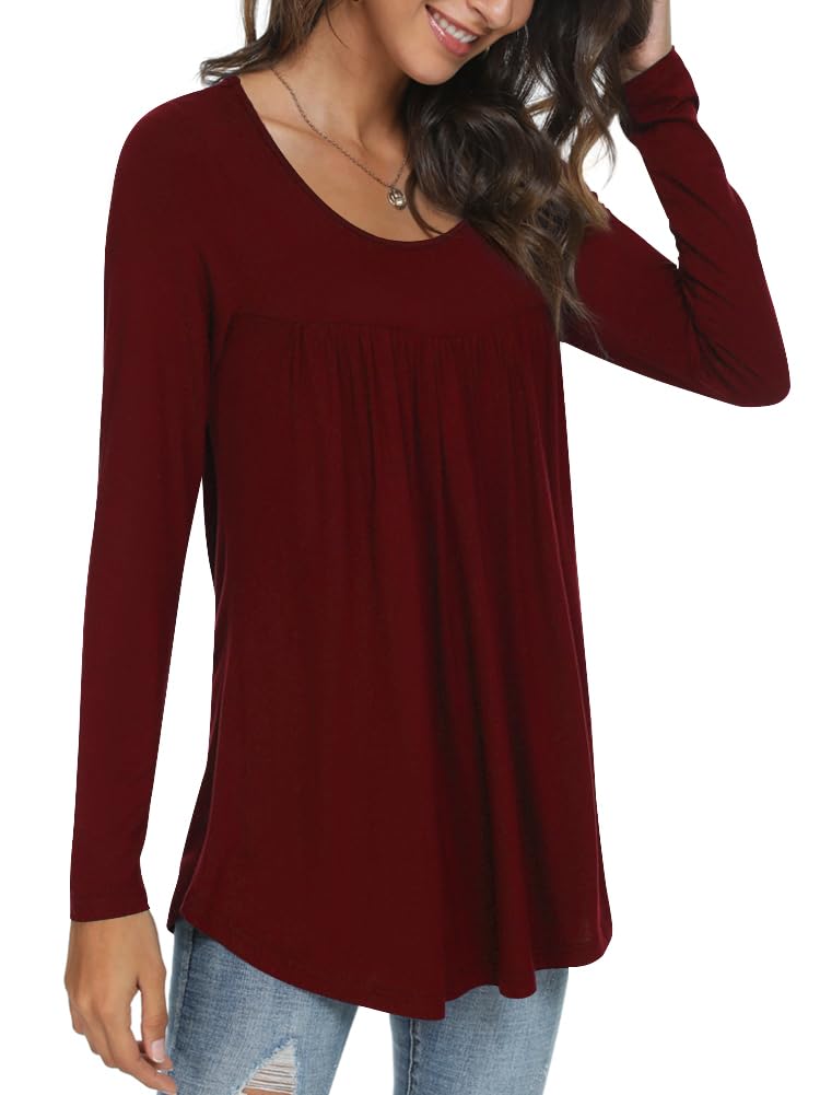 Womens Long Sleeve Loose Fit Tunic Tops Casual Ruffle T Shirt Blouses for Leggings