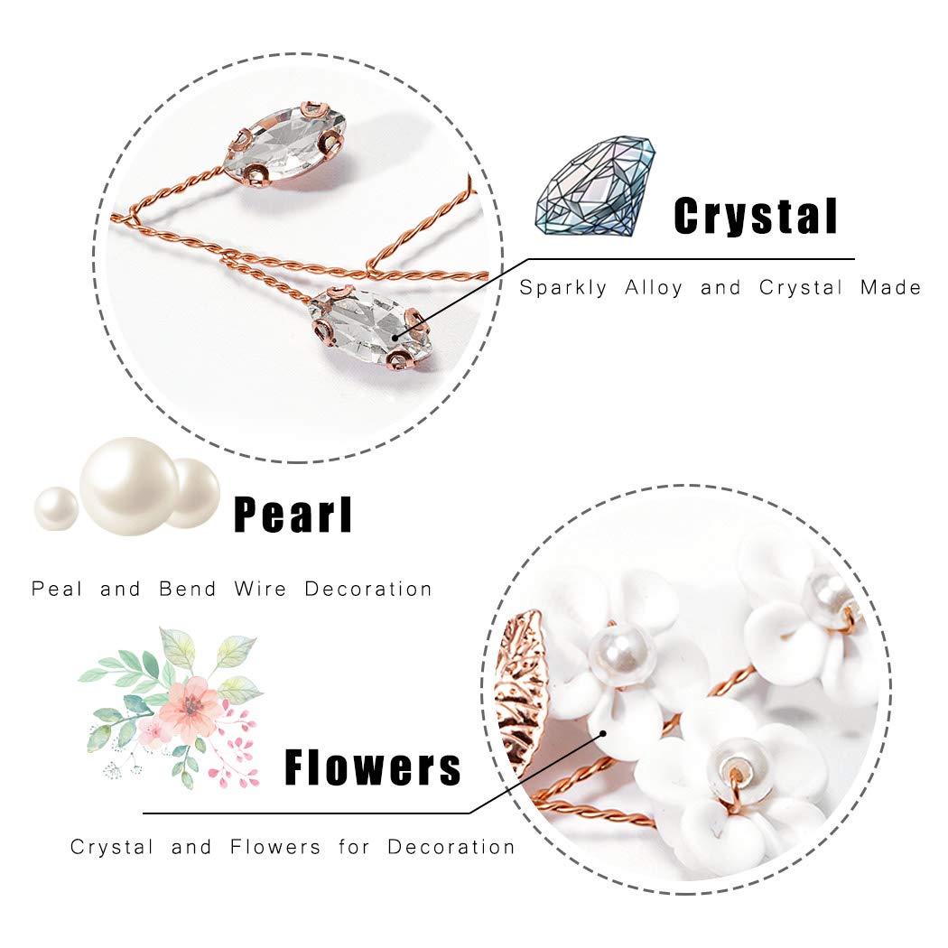 JAKAWIN Bride Flower Wedding Hair Vine Leaf Hair Piece Pearl Bridal Headpiece Rhinestone Hair Accessories for Women and Girls HV103 (Silver)