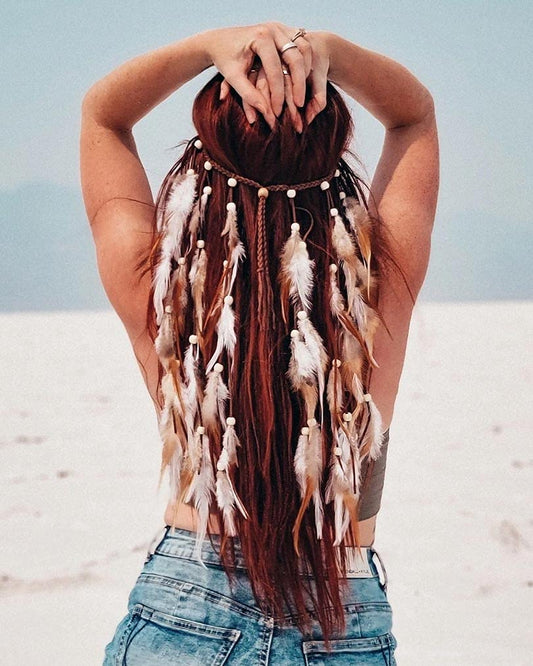 Bohemian Feather Hairband Feather Tassel Rope