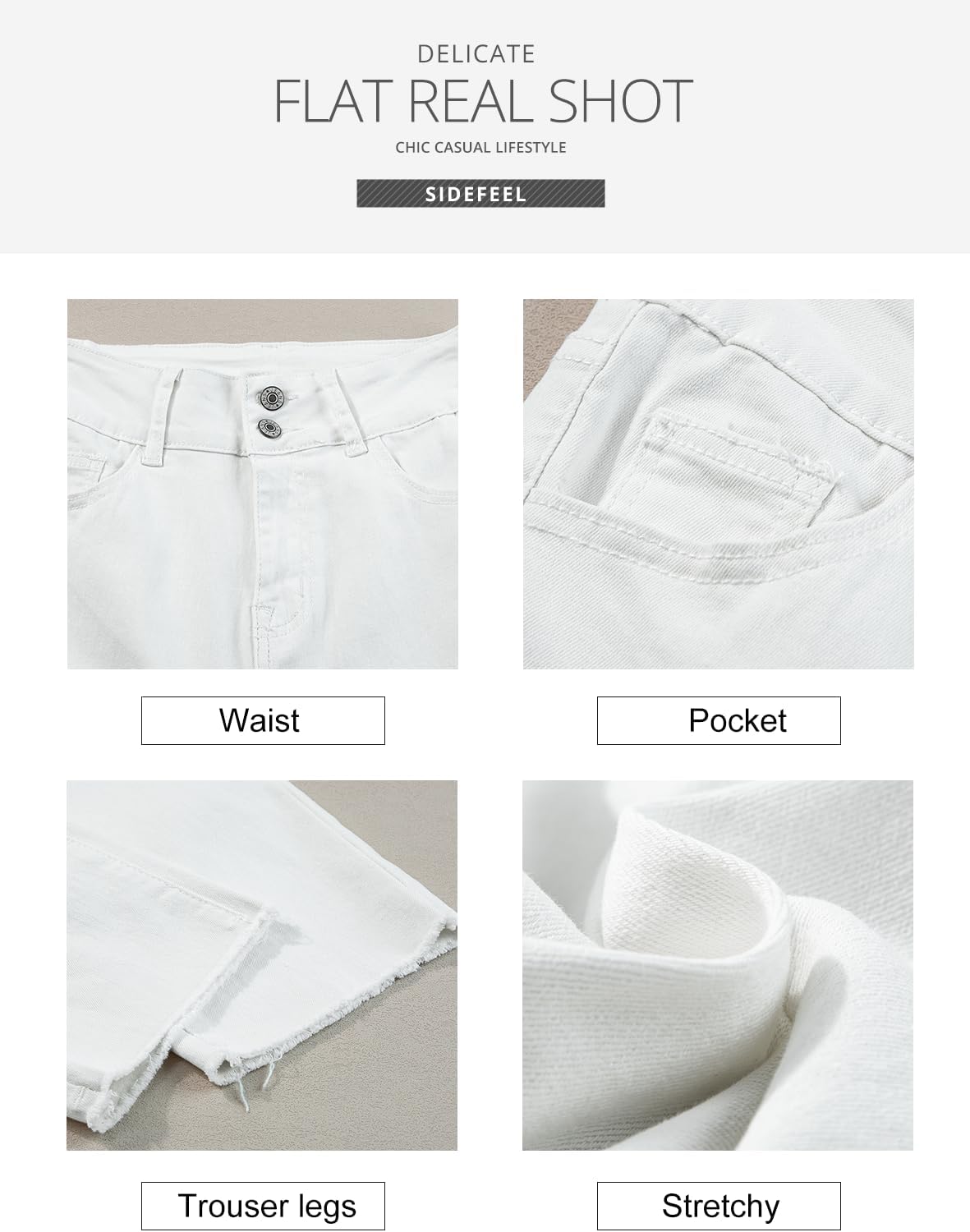 Women's High Waisted Jeans Strechy Raw Hem Straight Leg Denim Pants with Pockets