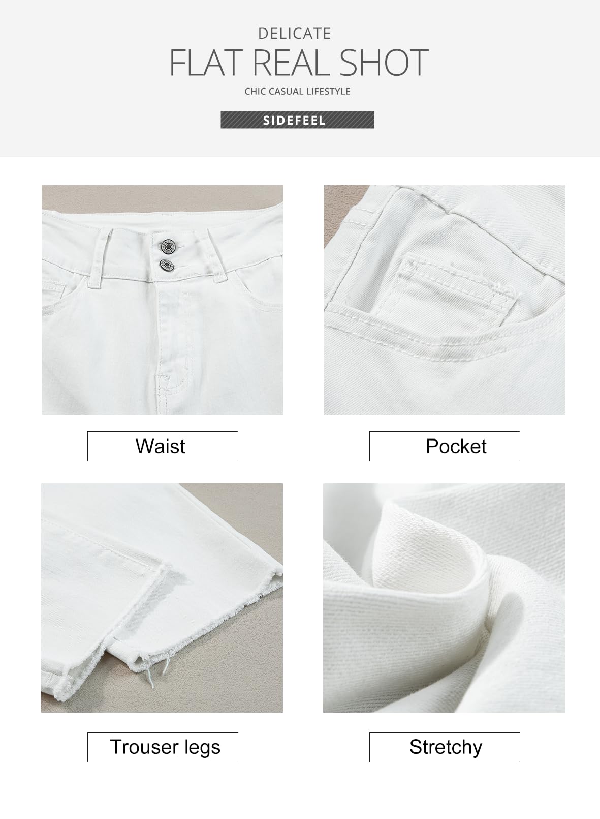 Women's High Waisted Jeans Strechy Raw Hem Straight Leg Denim Pants with Pockets