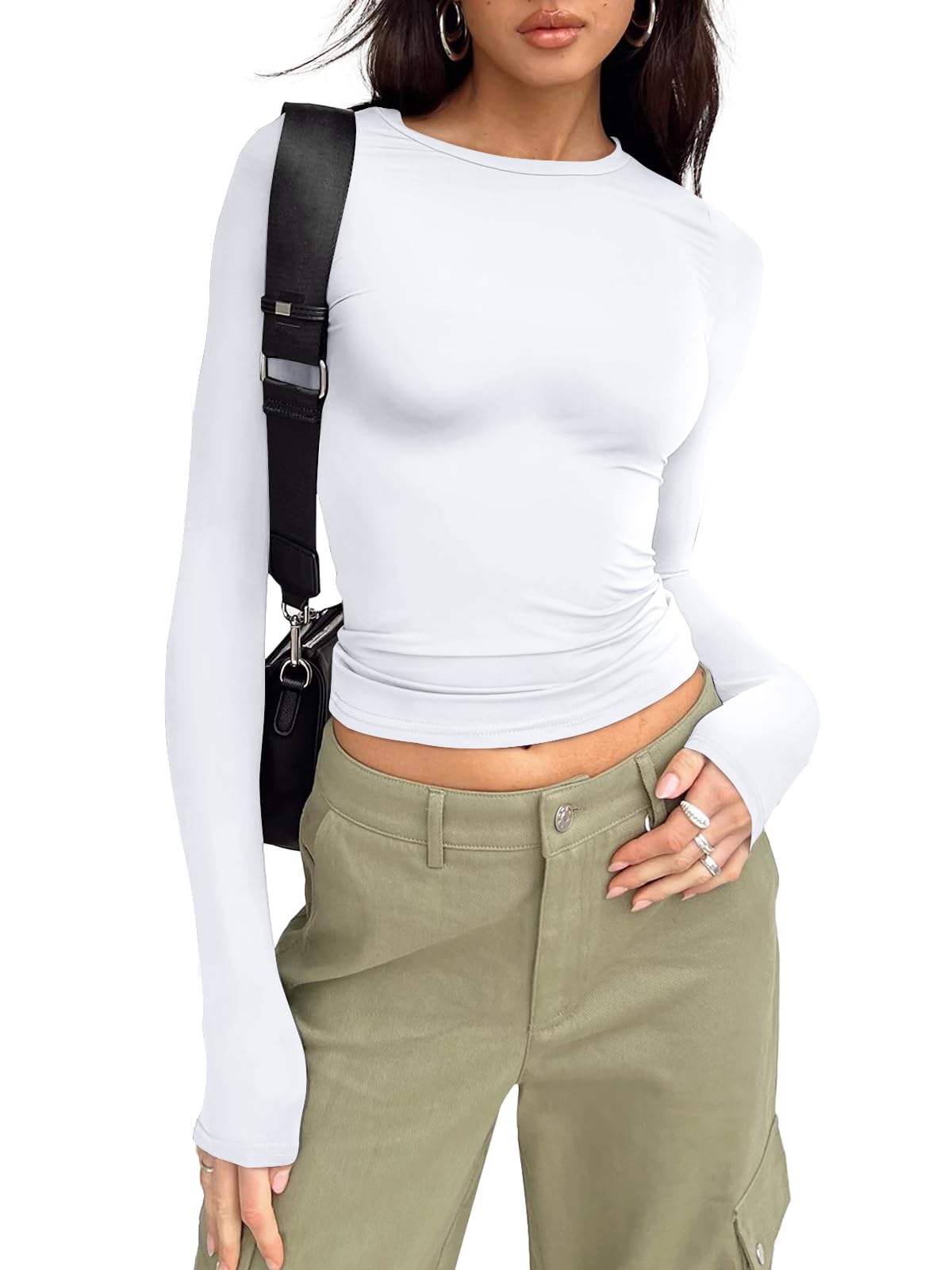 Trendy Queen Womens Long Sleeve Shirts Basic Crop Tops Tight Slim Fit Cute Teen Girls Fall Winter Y2k Clothes