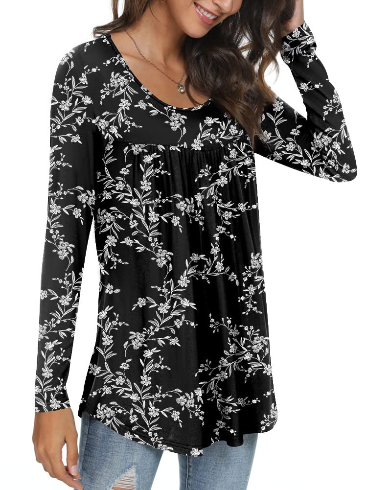 Womens Long Sleeve Loose Fit Tunic Tops Casual Ruffle T Shirt Blouses for Leggings
