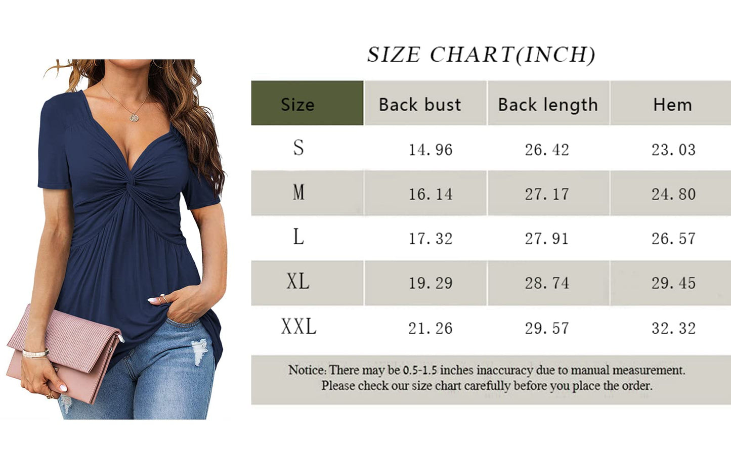 Womens Front Knotted V-Neck Blouse T Shirt Short Sleeve Oversized Tunic Tops Summer Solid Pullover Tees