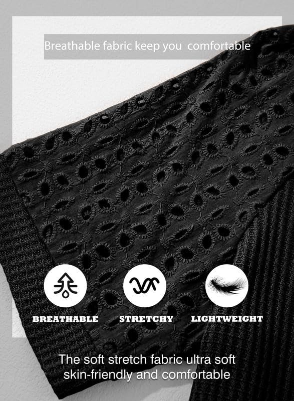Women's Waffle Knit Tops Casual Crew Neck Hollow Out Raglan Short Sleeve Summer T-Shirts Blouses