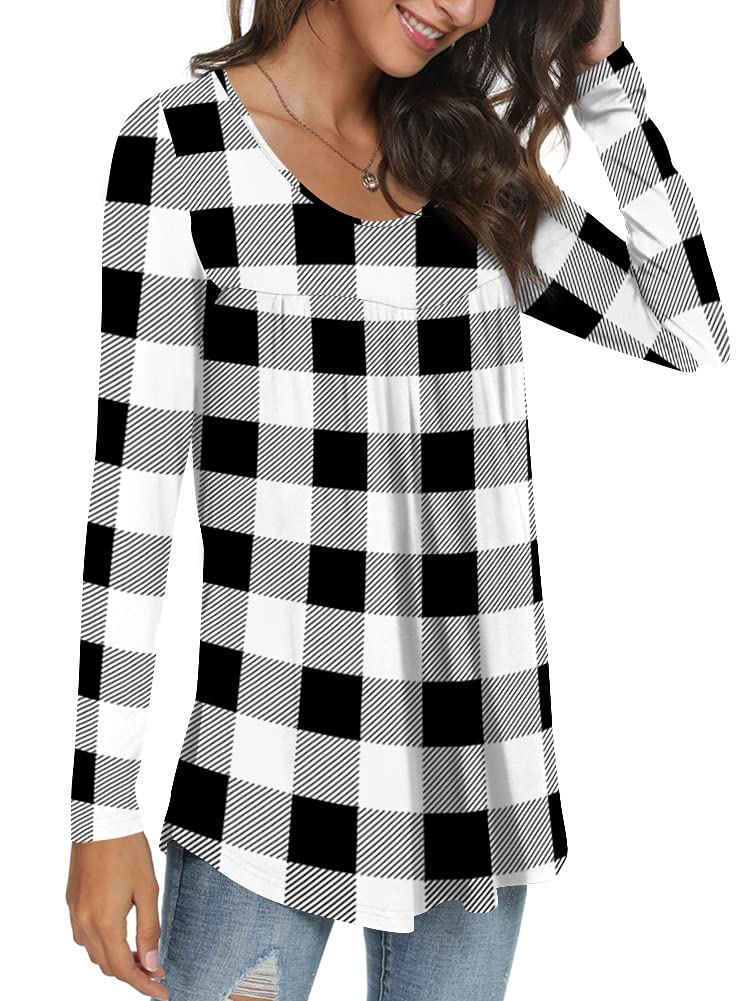 Womens Long Sleeve Loose Fit Tunic Tops Casual Ruffle T Shirt Blouses for Leggings