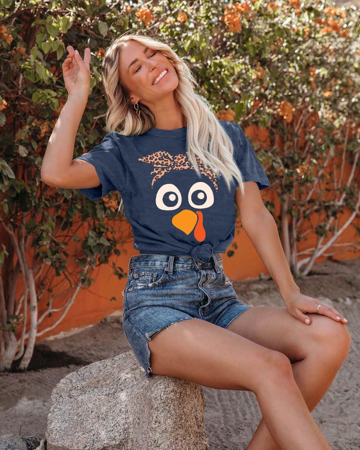 Turkey Shirts for Women Thanksgiving Shirt Funny Turkey Face Graphic Shirts Cute Fall Holiday Tee Tops