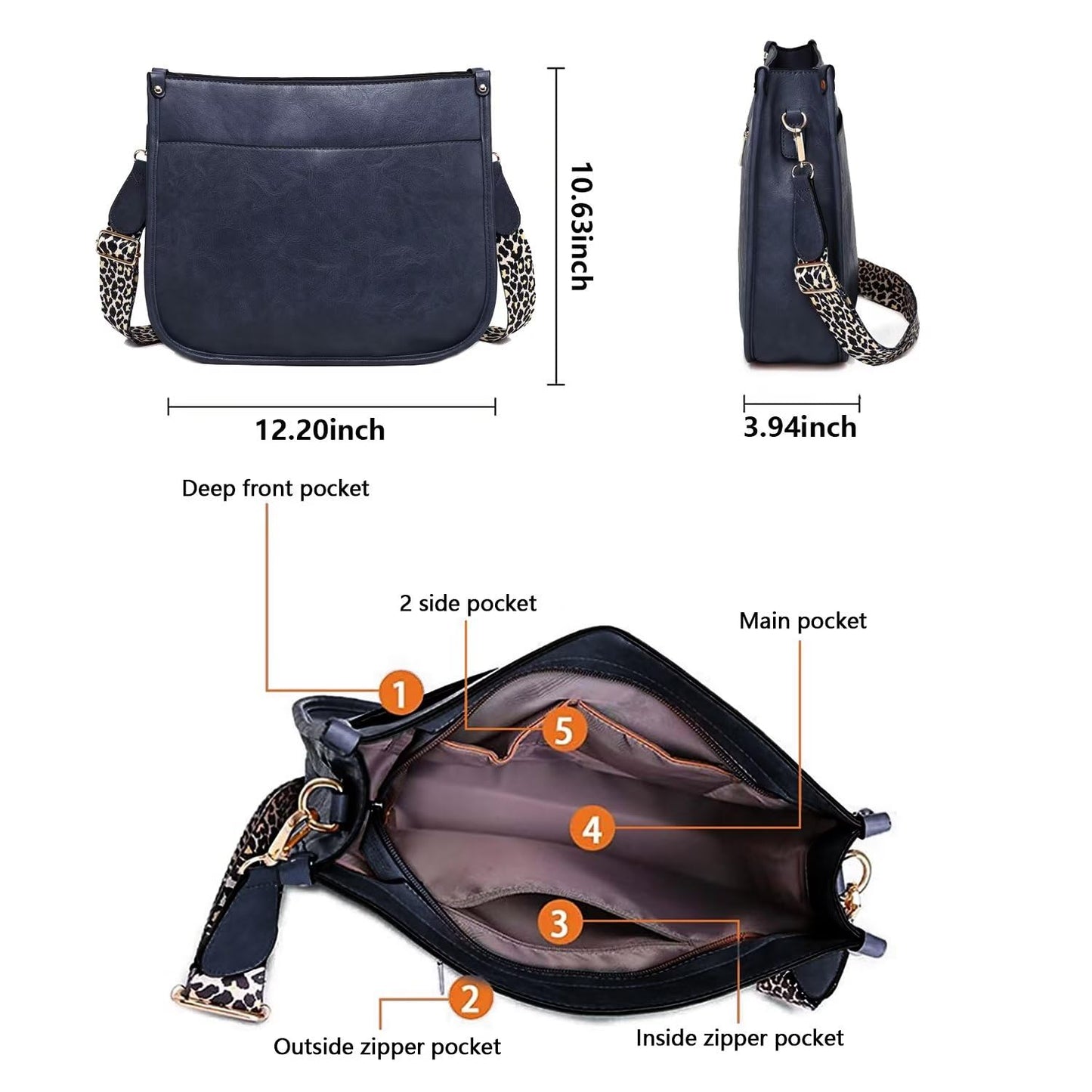 Vegan Leather Crossbody Bags for Women, Crossbody Purse with Guitar Strap Zipped Pockets Handbag