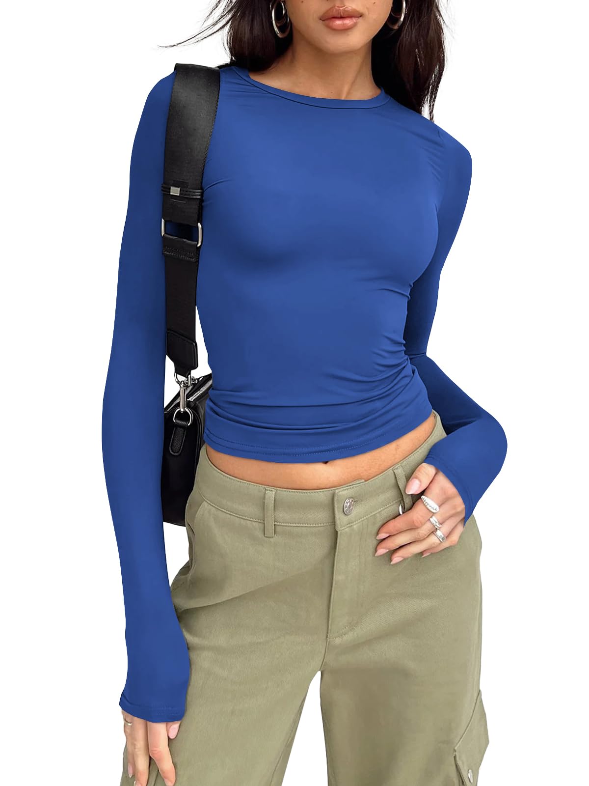 Trendy Queen Womens Long Sleeve Shirts Basic Crop Tops Tight Slim Fit Cute Teen Girls Fall Winter Y2k Clothes