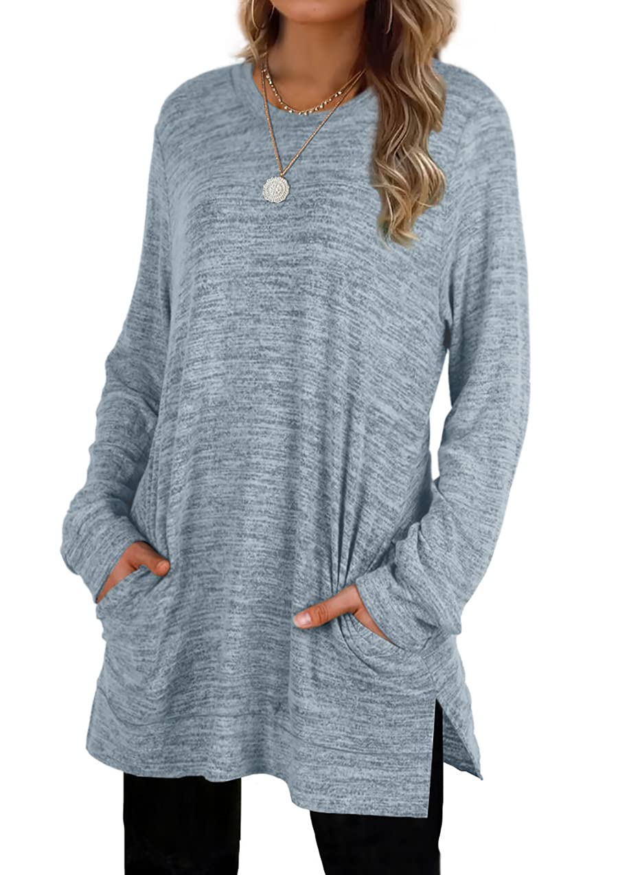 Womens Casual Sweatshirts Long Sleeve Shirts Oversized With Pocket Tunic Tops
