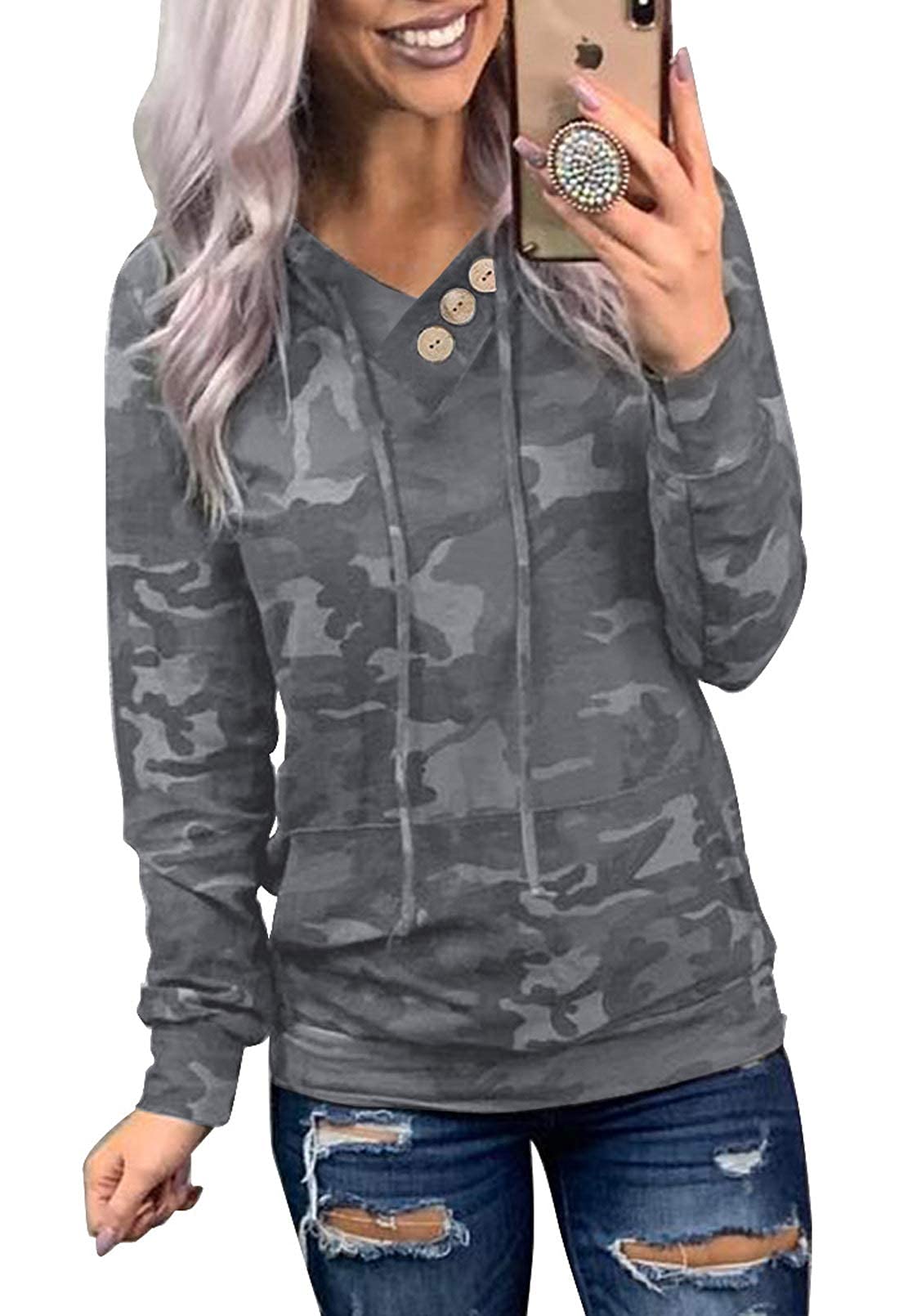 Women's Casual Long Sleeve Hoodies Sweatshirts Drawstring Pullover Tunic Tops With Pockets