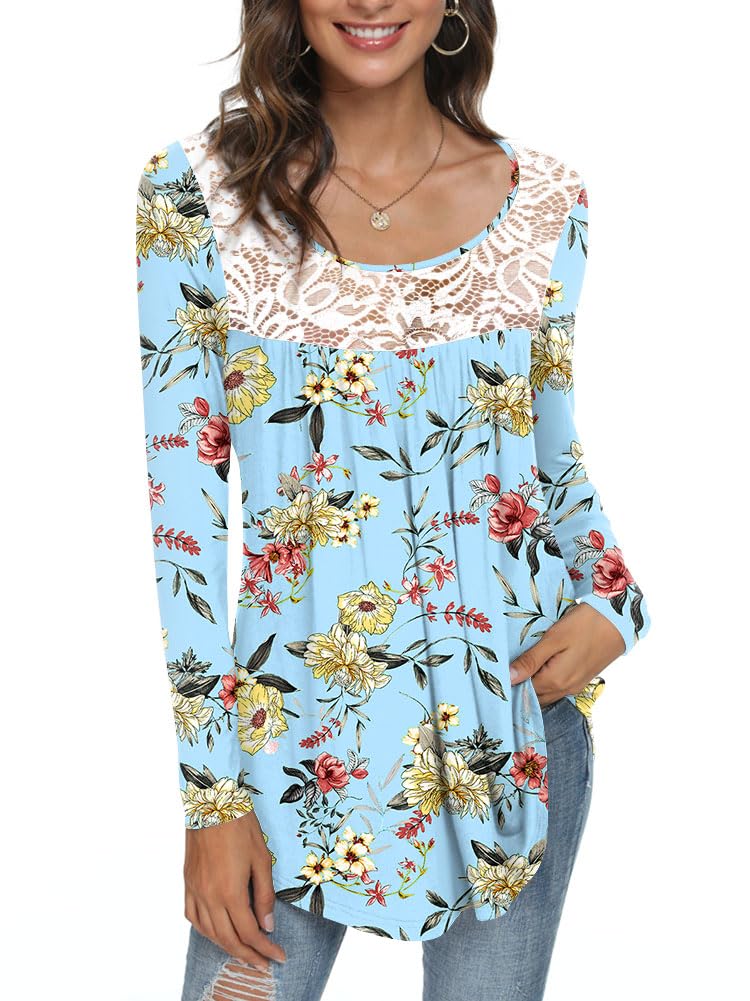 Womens Long Sleeve Loose Fit Tunic Tops Casual Ruffle T Shirt Blouses for Leggings