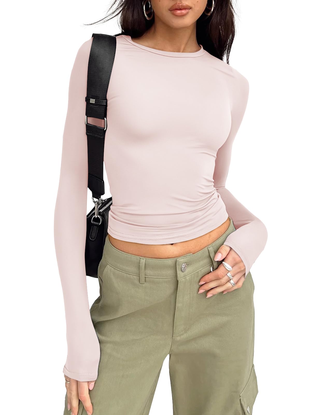 Trendy Queen Womens Long Sleeve Shirts Basic Crop Tops Tight Slim Fit Cute Teen Girls Fall Winter Y2k Clothes