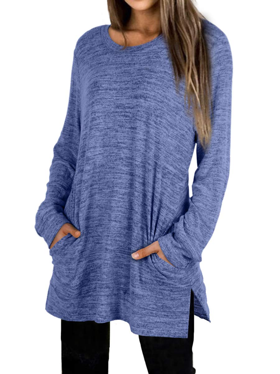 Womens Casual Sweatshirts Long Sleeve Shirts Oversized With Pocket Tunic Tops