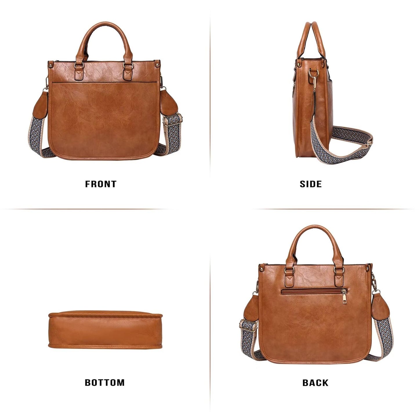 Vegan Leather Crossbody Bags for Women, Crossbody Purse with Guitar Strap Zipped Pockets Handbag