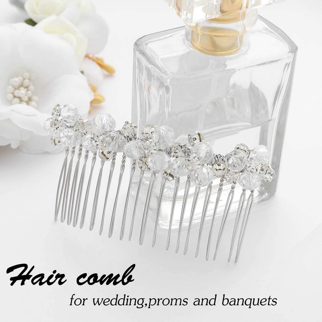 Jeairts Sunflower Bride Wedding Hair Comb Crystal Pearl Bridal Hair Pieces Leaf Side Combs Hair Dress Decorative Hair Accessories for Women and Girls (1-Silver)