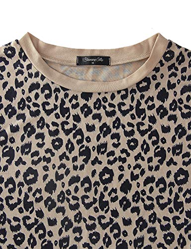 Womens Leopard Print Tops Short Sleeve Round Neck Casual T Shirts Tees