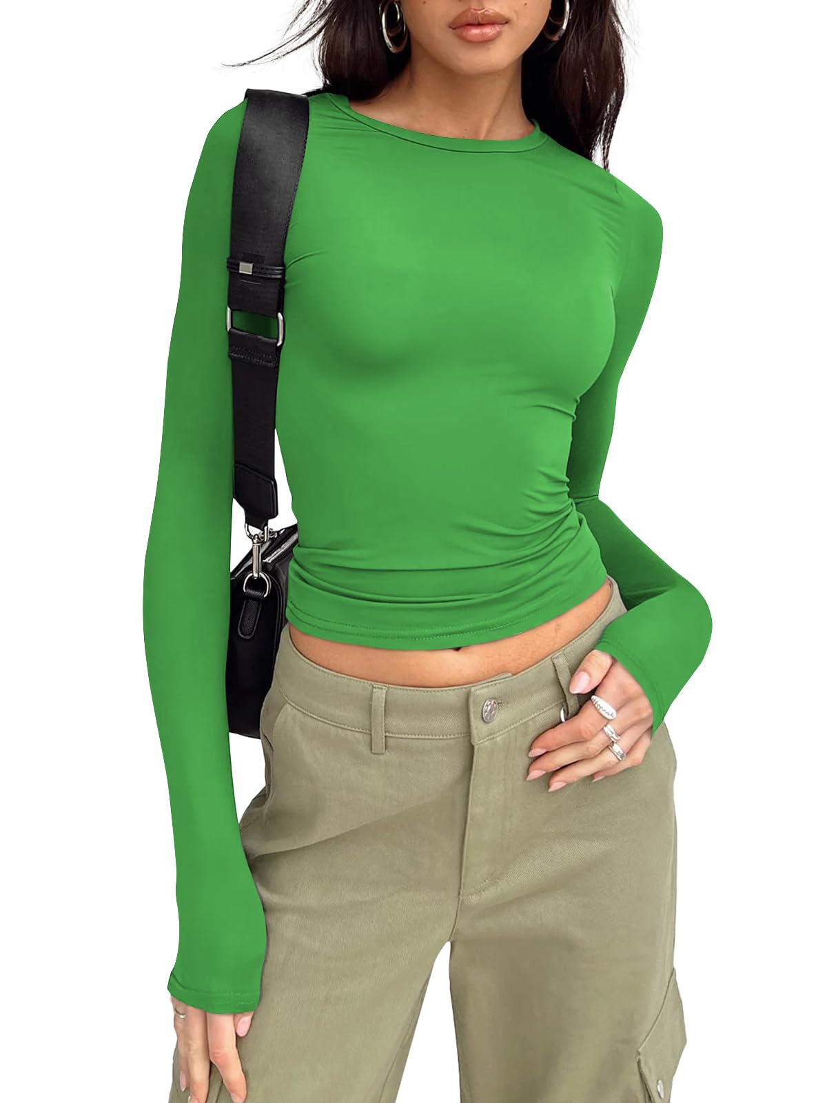 Trendy Queen Womens Long Sleeve Shirts Basic Crop Tops Tight Slim Fit Cute Teen Girls Fall Winter Y2k Clothes