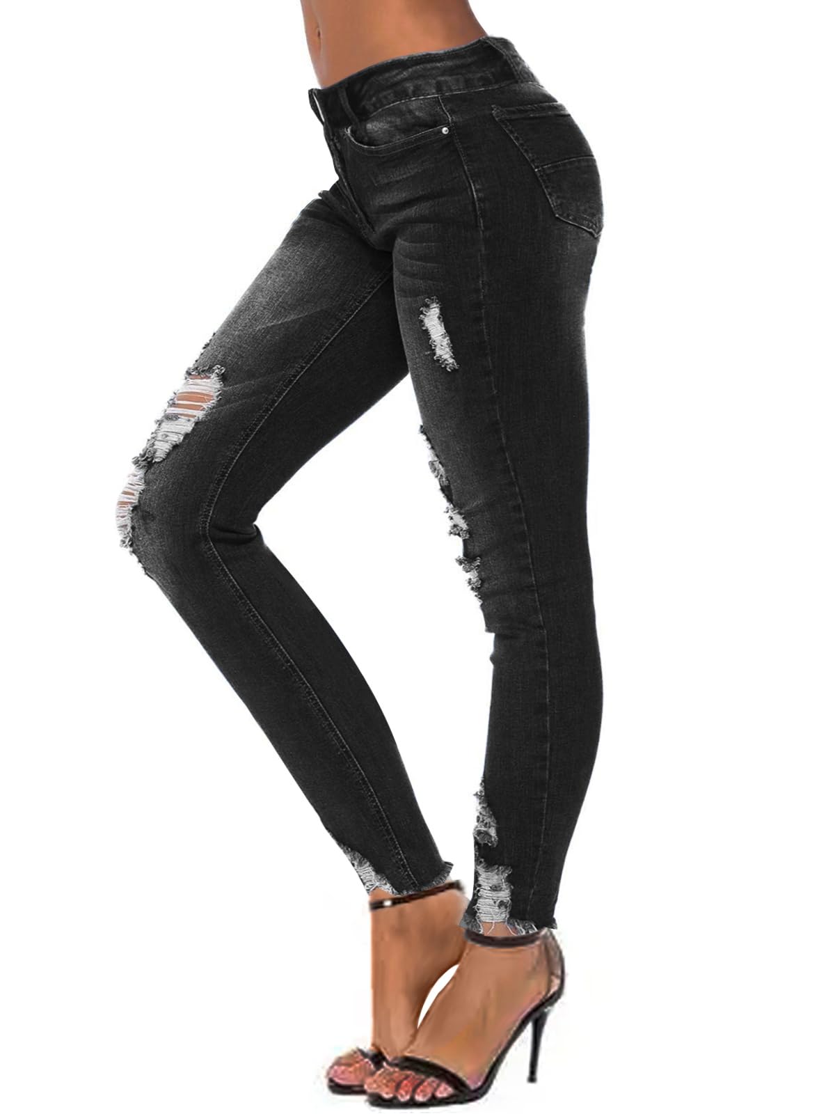 Women's Ripped Skinny Jeans Distressed Stretchy Denim Pants