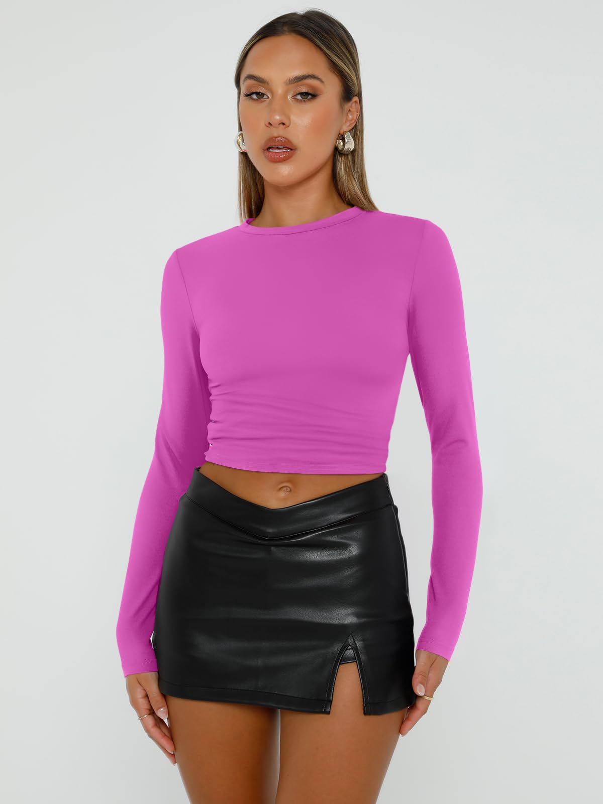 Trendy Queen Womens Long Sleeve Shirts Basic Crop Tops Tight Slim Fit Cute Teen Girls Fall Winter Y2k Clothes