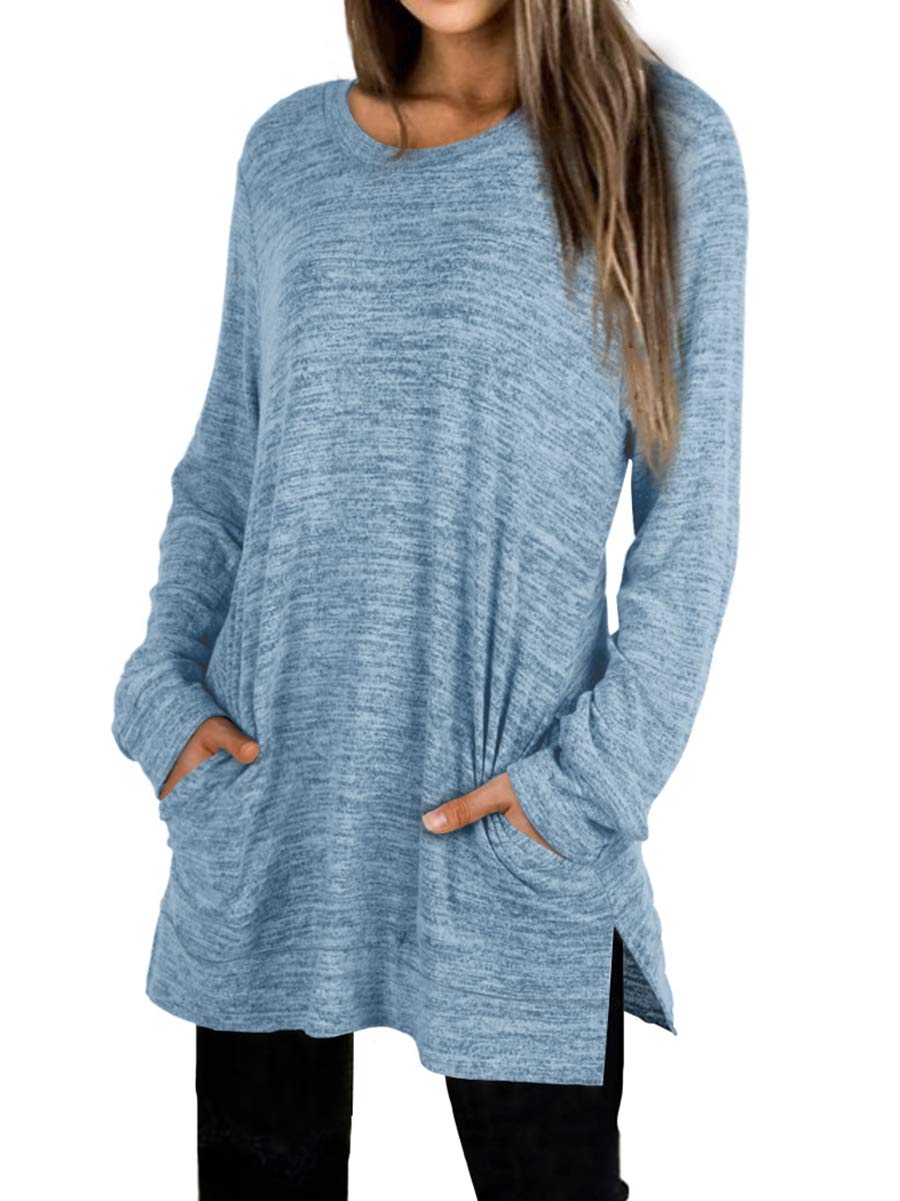 Womens Casual Sweatshirts Long Sleeve Shirts Oversized With Pocket Tunic Tops