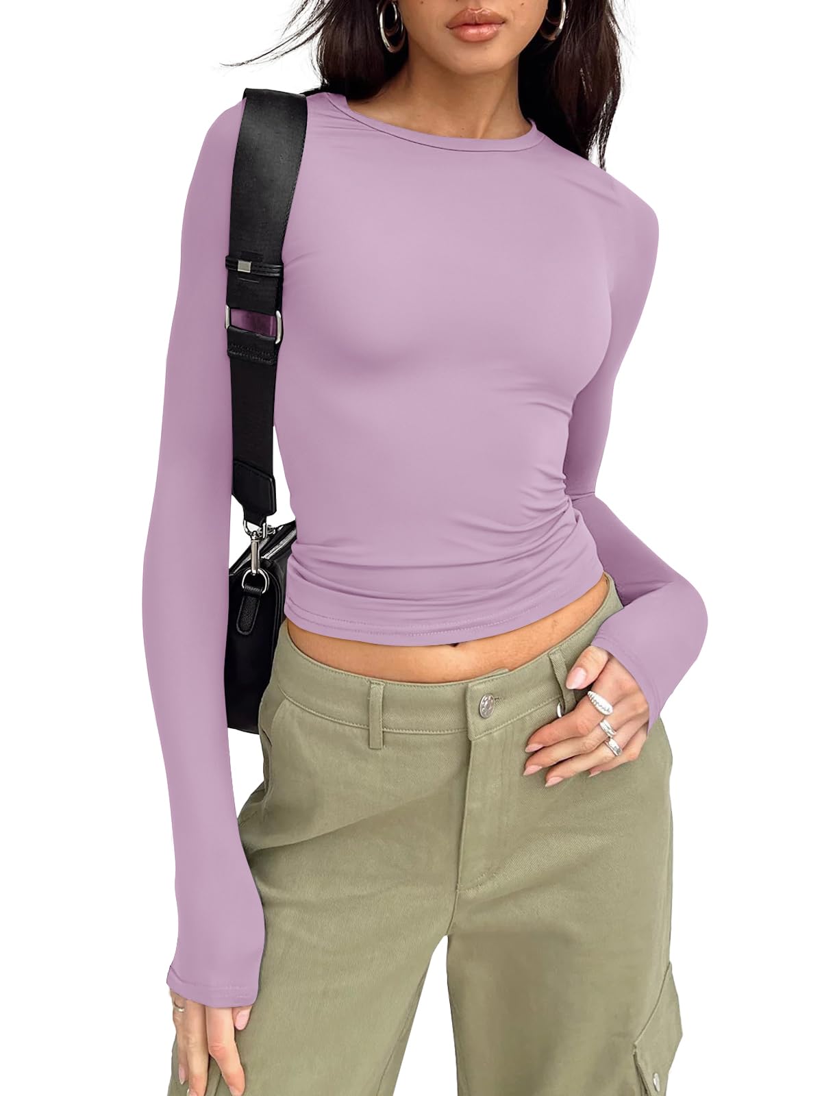 Trendy Queen Womens Long Sleeve Shirts Basic Crop Tops Tight Slim Fit Cute Teen Girls Fall Winter Y2k Clothes