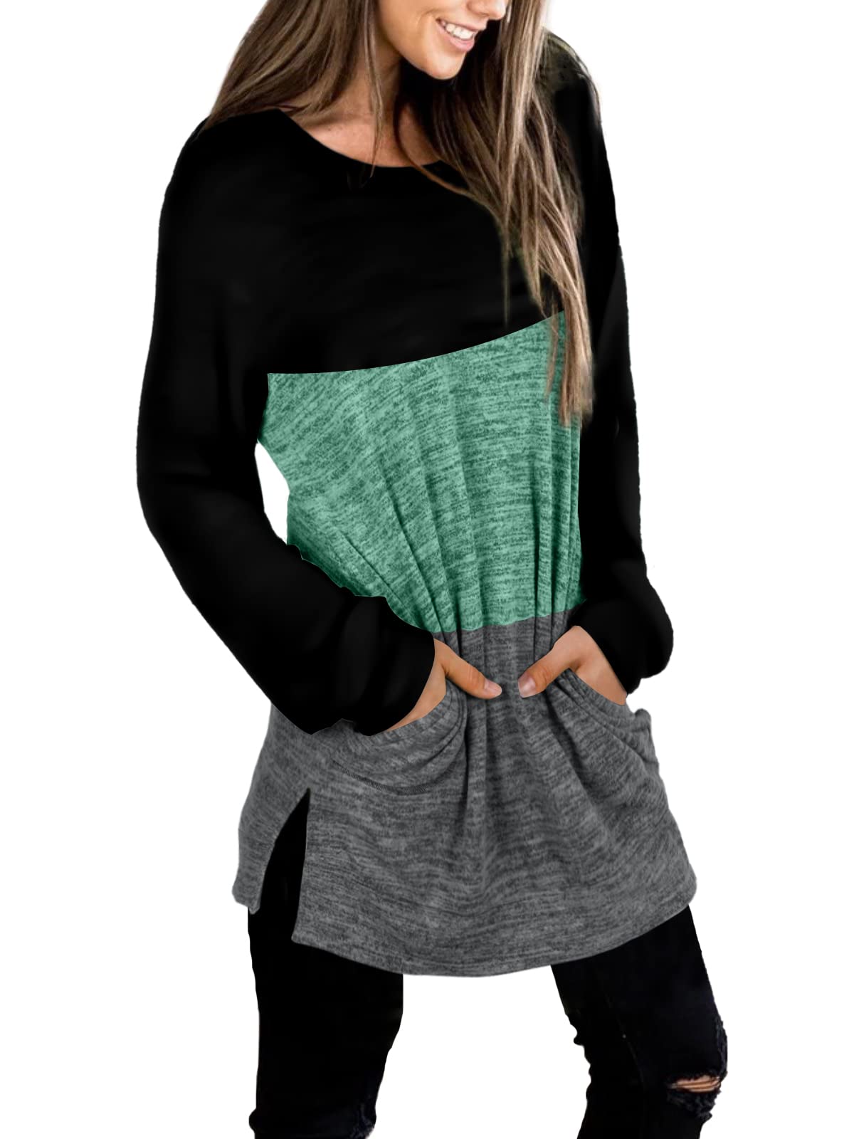 Womens Casual Sweatshirts Long Sleeve Shirts Oversized With Pocket Tunic Tops