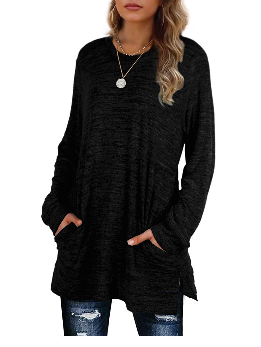 Womens Casual Sweatshirts Long Sleeve Shirts Oversized With Pocket Tunic Tops