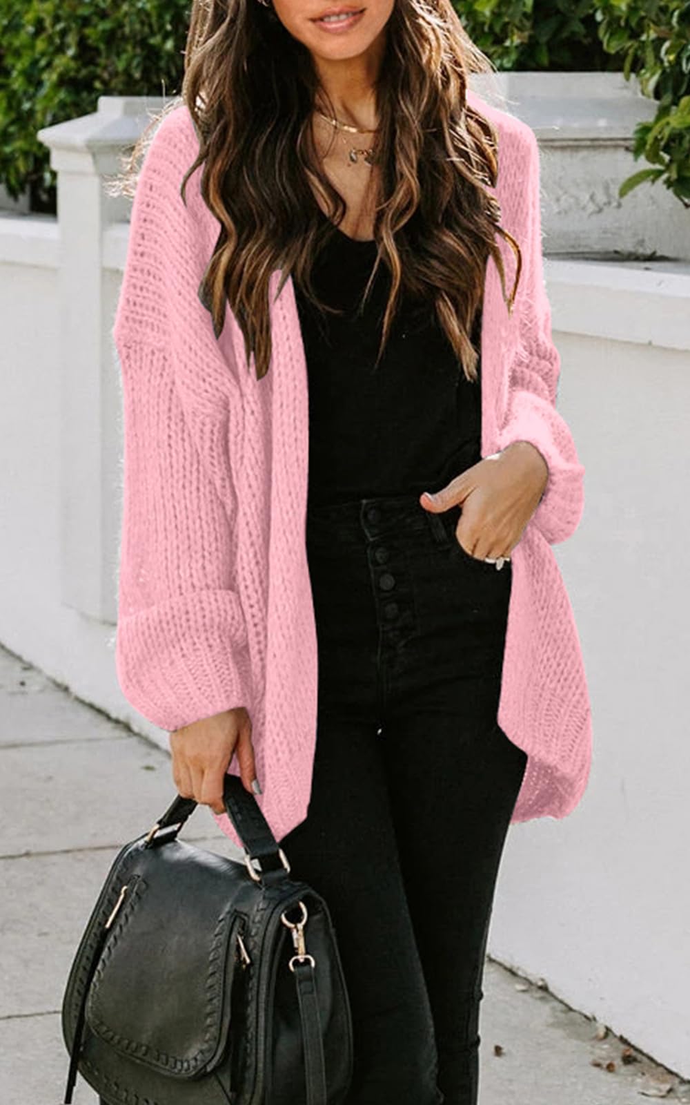 PRETTYGARDEN Women's Long Sleeve Open Front Knit Cardigans Sweaters Soft Loose Draped Coat Outerwear