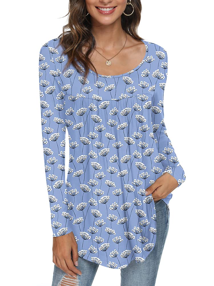 Womens Long Sleeve Loose Fit Tunic Tops Casual Ruffle T Shirt Blouses for Leggings