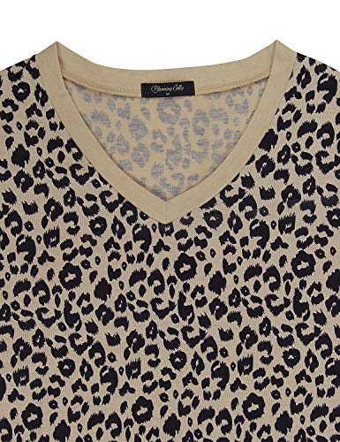 Womens Leopard Print Tops Short Sleeve Round Neck Casual T Shirts Tees