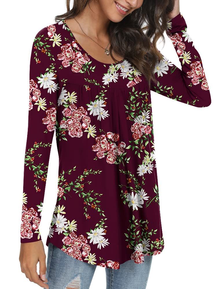 Womens Long Sleeve Loose Fit Tunic Tops Casual Ruffle T Shirt Blouses for Leggings