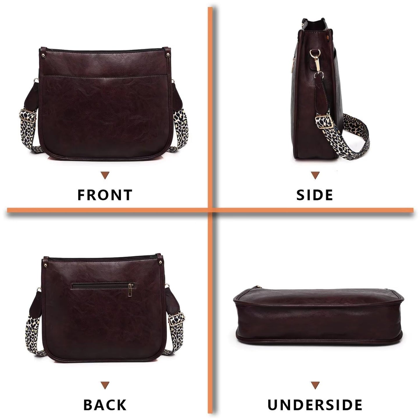 Vegan Leather Crossbody Bags for Women, Crossbody Purse with Guitar Strap Zipped Pockets Handbag