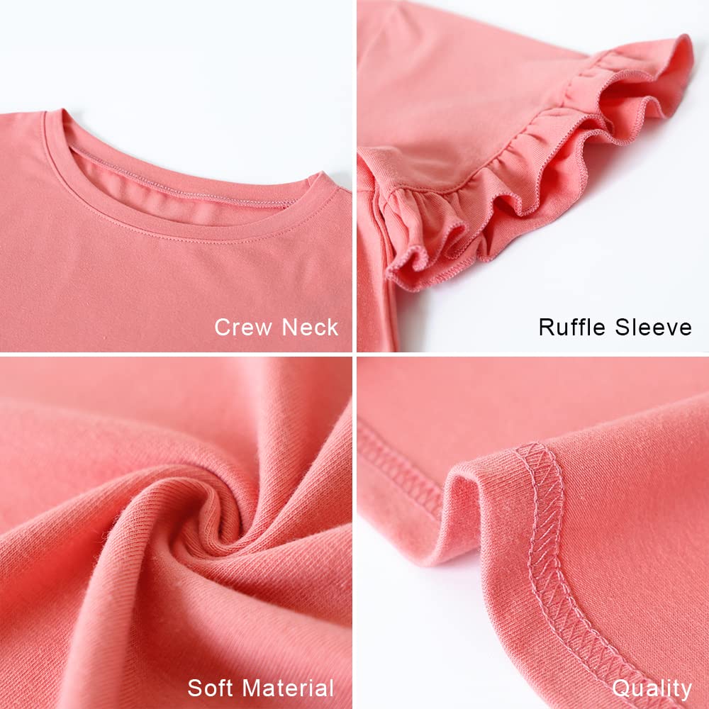 Women's Short Sleeve Casual T Shirts Summer Ruffle Plain Round Neck Loose Fit Tee Blouse Tops