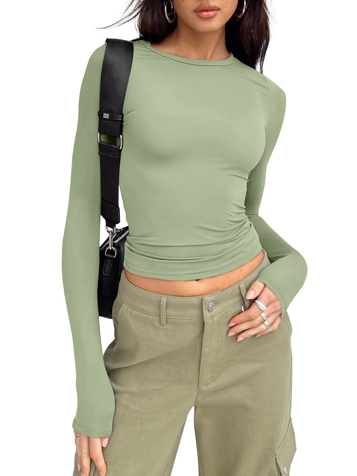 Trendy Queen Womens Long Sleeve Shirts Basic Crop Tops Tight Slim Fit Cute Teen Girls Fall Winter Y2k Clothes
