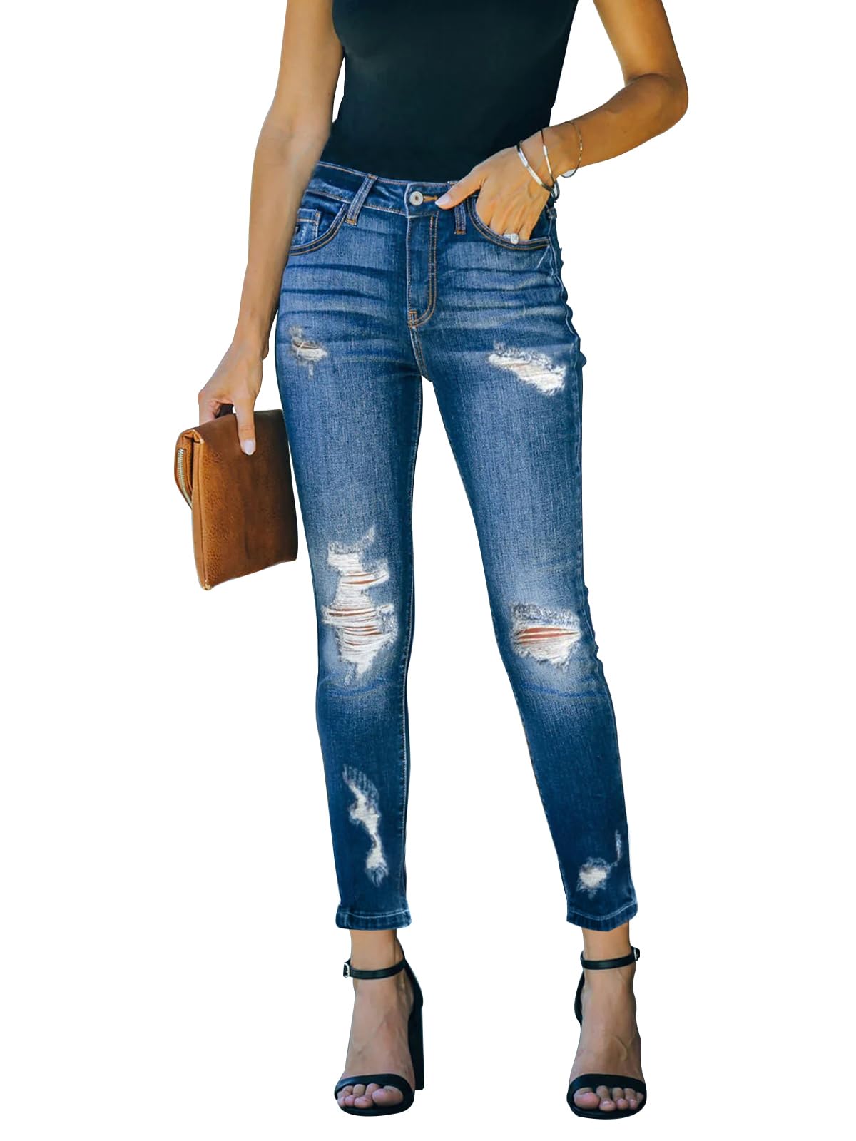 Women's Ripped Skinny Jeans Distressed Stretchy Denim Pants