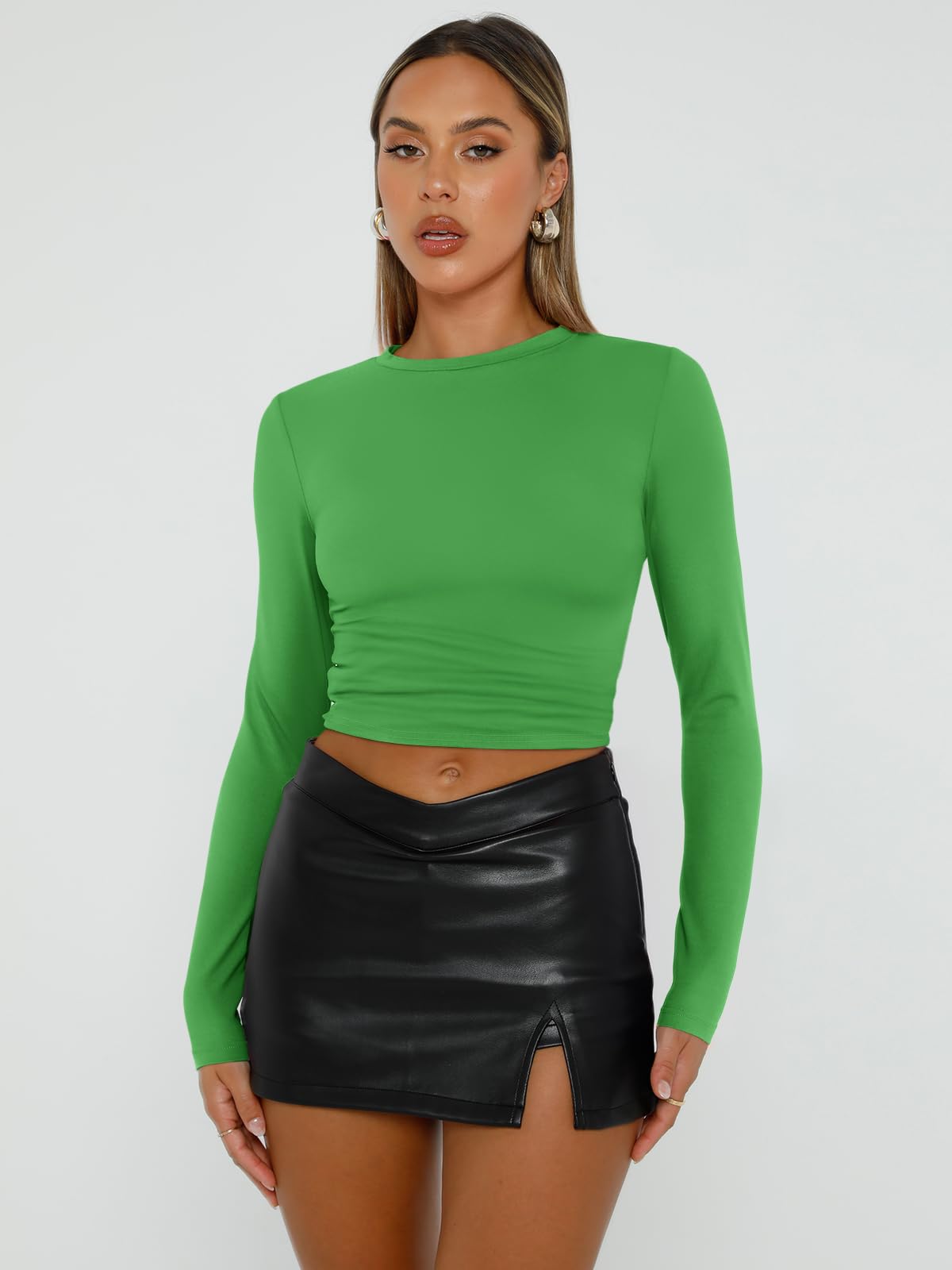 Trendy Queen Womens Long Sleeve Shirts Basic Crop Tops Tight Slim Fit Cute Teen Girls Fall Winter Y2k Clothes