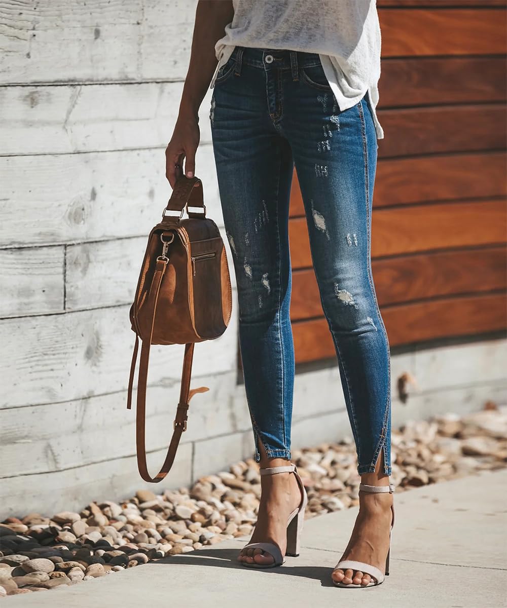 Women's Ripped Skinny Jeans Distressed Stretchy Denim Pants