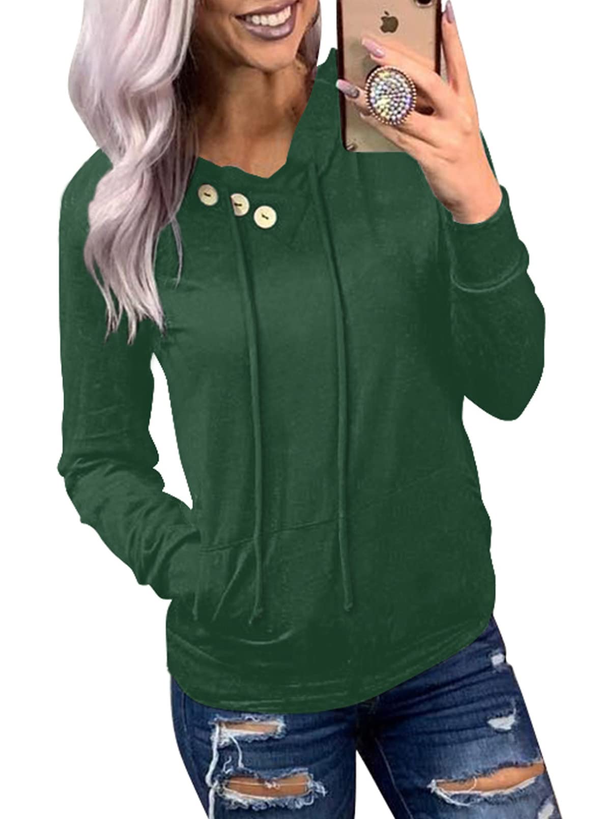 Women's Casual Long Sleeve Hoodies Sweatshirts Drawstring Pullover Tunic Tops With Pockets