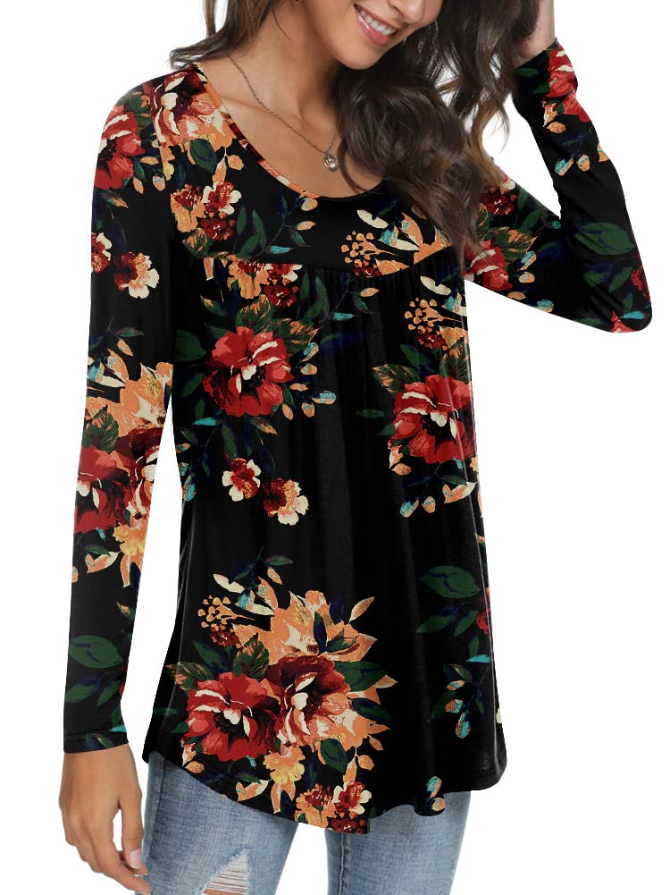 Womens Long Sleeve Loose Fit Tunic Tops Casual Ruffle T Shirt Blouses for Leggings
