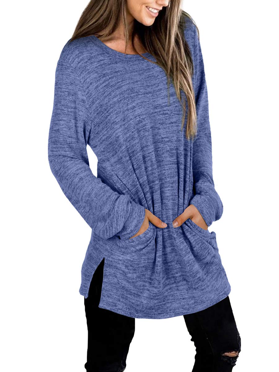 Womens Casual Sweatshirts Long Sleeve Shirts Oversized With Pocket Tunic Tops
