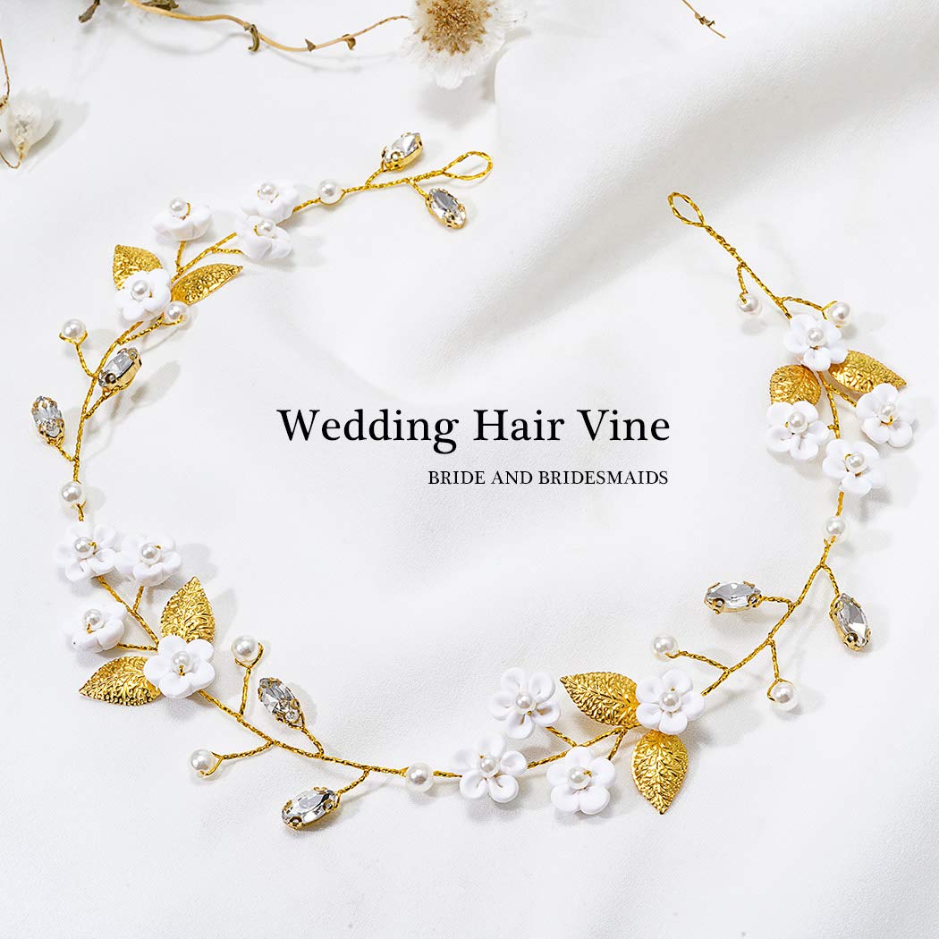 JAKAWIN Bride Flower Wedding Hair Vine Leaf Hair Piece Pearl Bridal Headpiece Rhinestone Hair Accessories for Women and Girls HV103 (Silver)