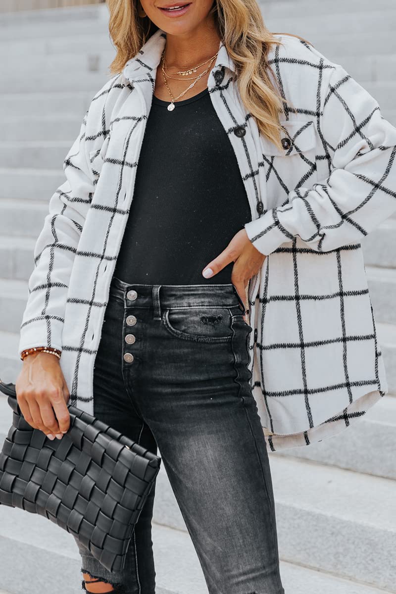 Womens Fall Outfits Fashion Clothes Shackets Flannel Plaid Button Down Long Sleeve Shirts Jackets 2024