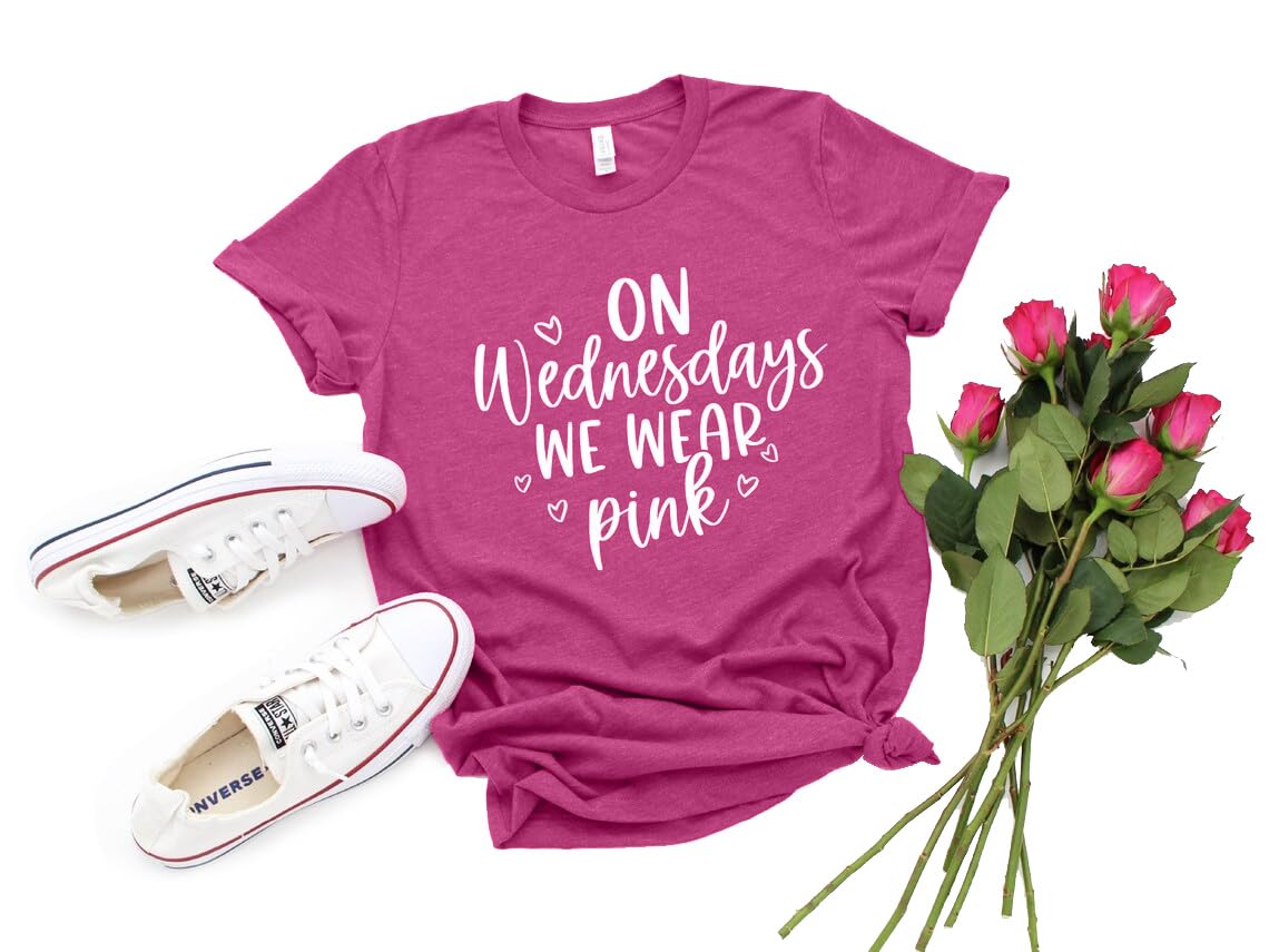 On Wednesday We Wear Pink Shirt Women Breast Cancer T Shirt Short Sleeve Print Tees Gifts for Girls Matching Outfits Top