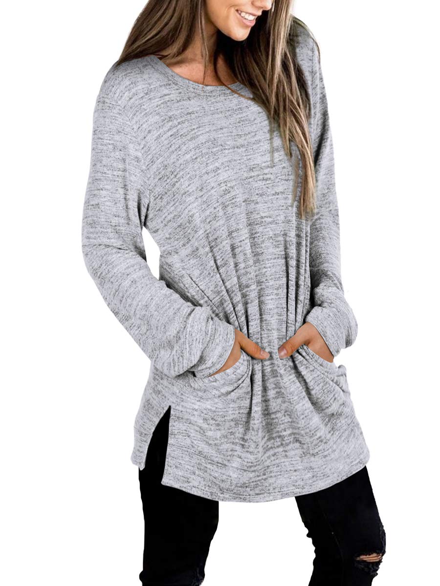 Womens Casual Sweatshirts Long Sleeve Shirts Oversized With Pocket Tunic Tops